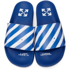 Off-White Blue and White Diagonal Stripes Slides