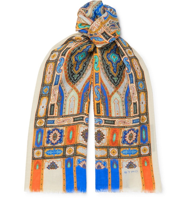 Photo: ETRO - Fringed Printed Linen and Silk-Blend Scarf - Multi