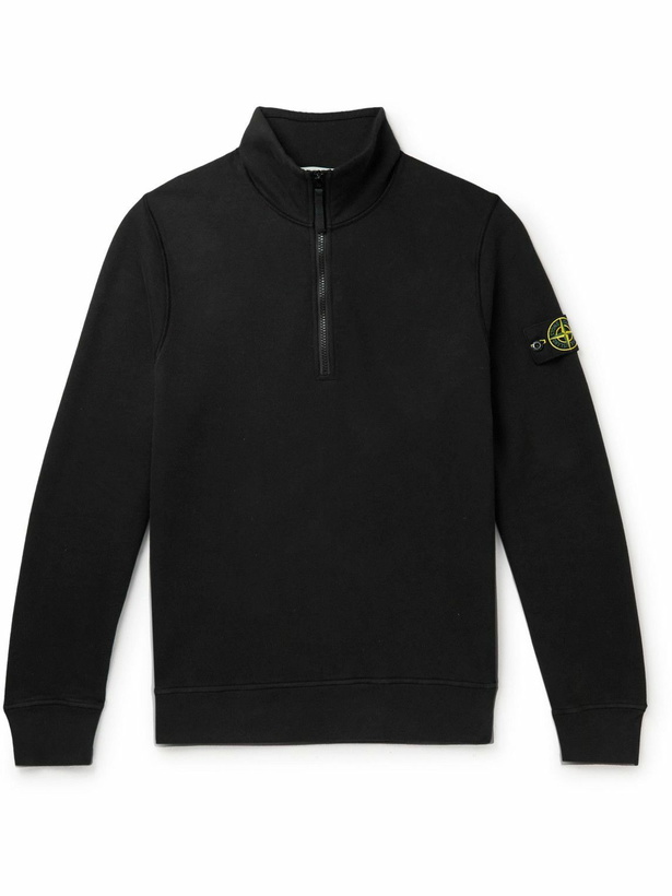 Photo: Stone Island - Logo-Appliquéd Cotton-Jersey Half-Zip Sweatshirt - Black