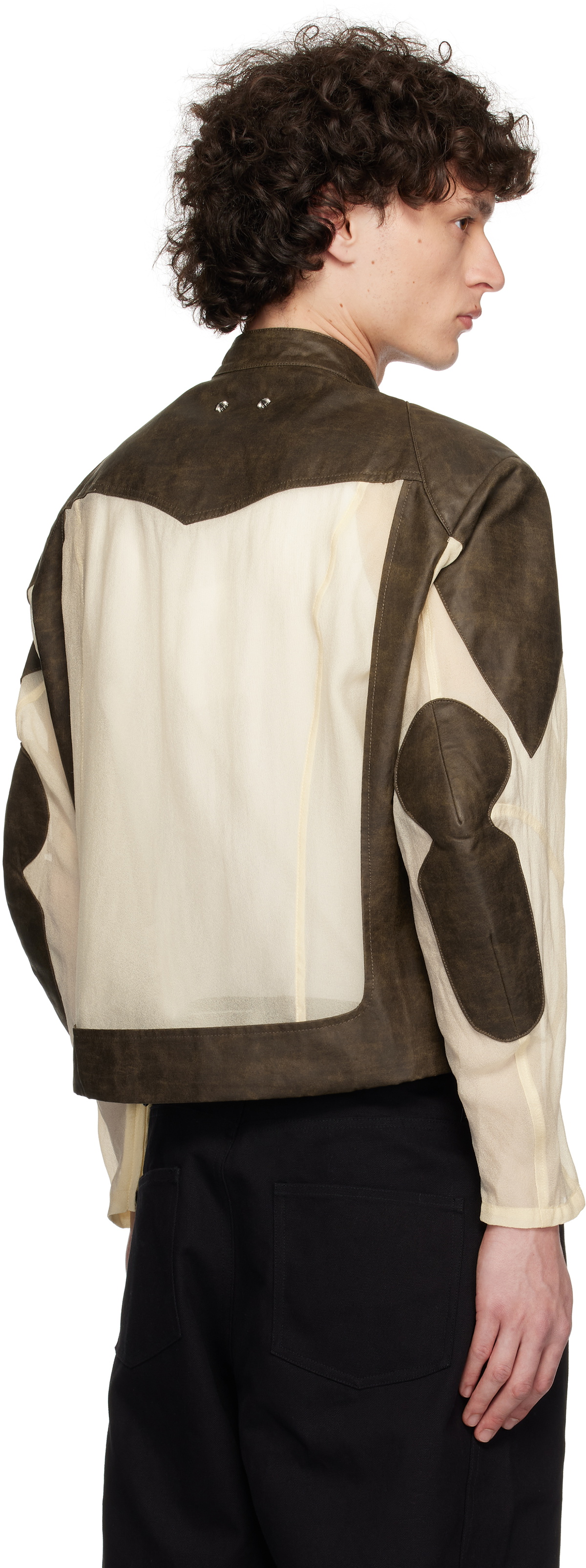 Andersson Bell Brown & Off-White Faux-Leather & Sheer Rider Jacket ...