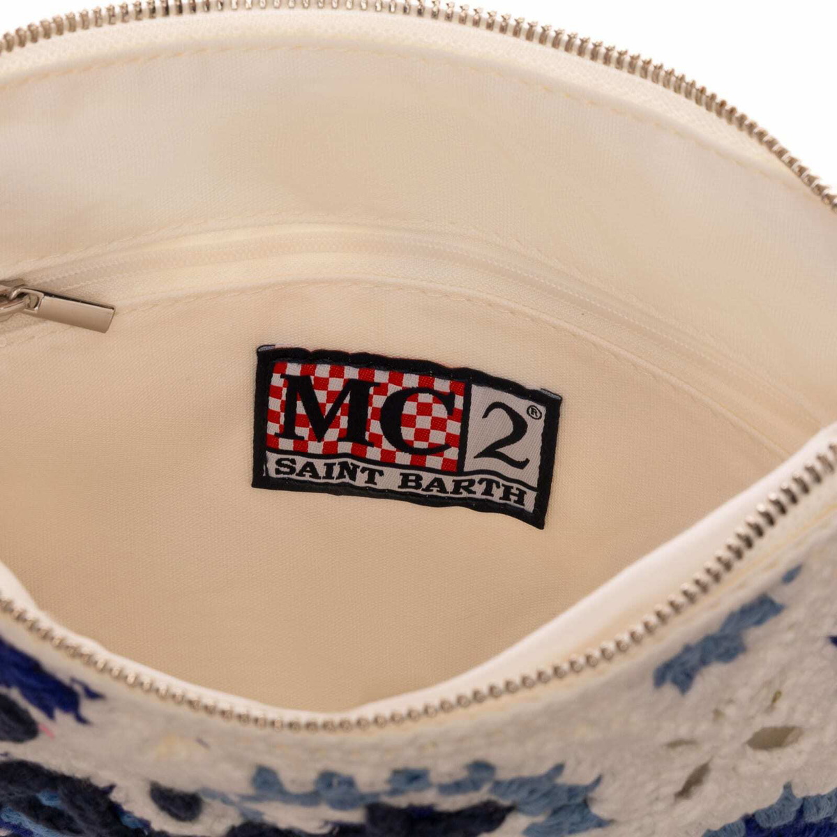 MC2 Saint Barth Parisienne White Crochet Pouch Bag With Saint Barth Embroidery