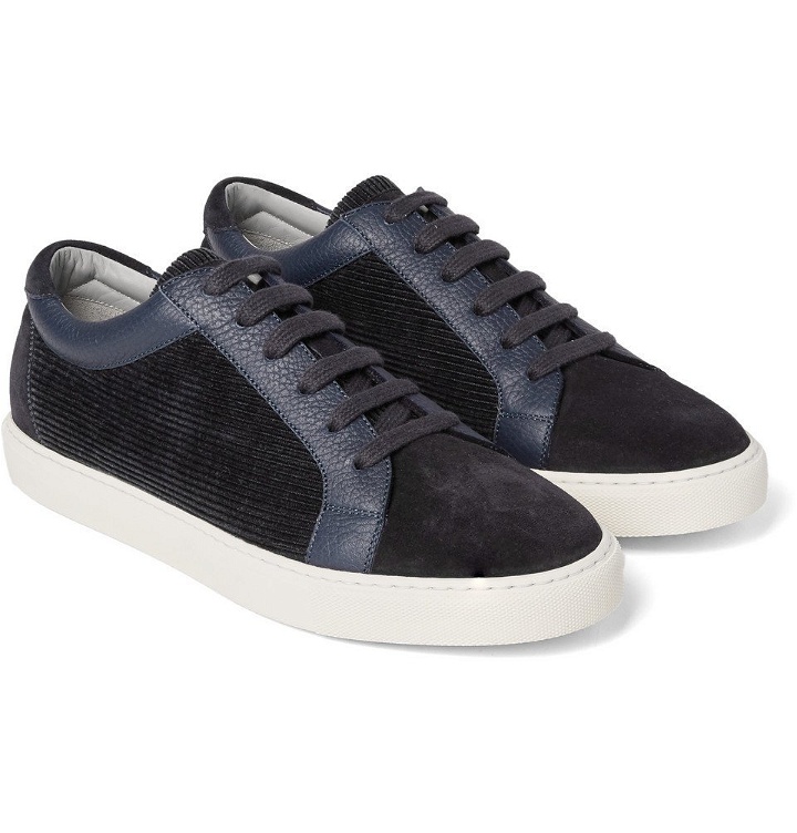Photo: Brunello Cucinelli - Leather-Trimmed Suede and Corduroy Sneakers - Men - Navy