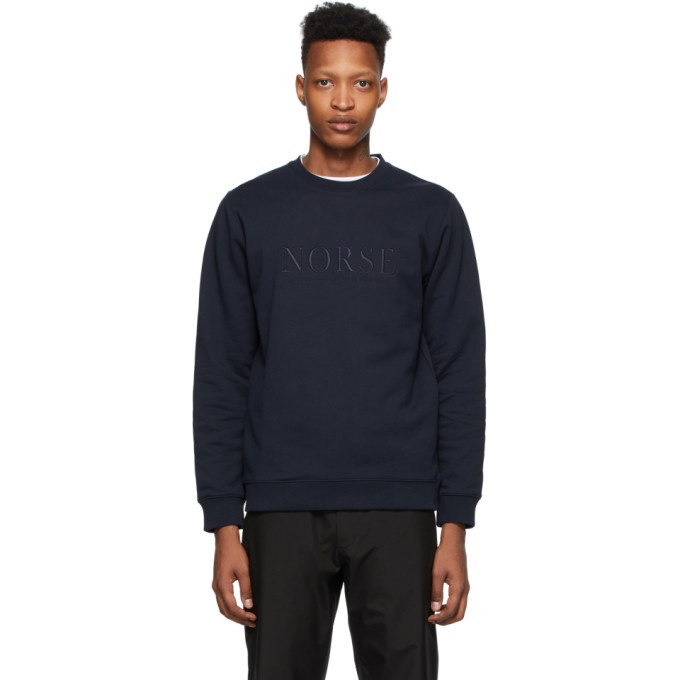 Norse Projects Navy Serif Logo Vagn Sweatshirt Norse Projects