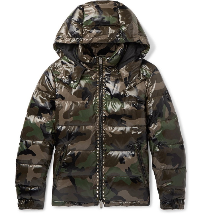 Photo: Valentino - Studded Camouflage-Print Quilted Shell Hooded Down Jacket - Men - Army green