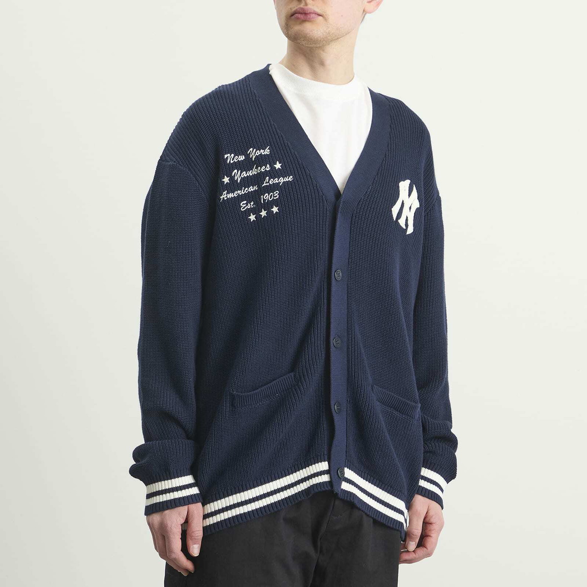 New Era Men's MLB New York Yankies Script Cardigan in Navy