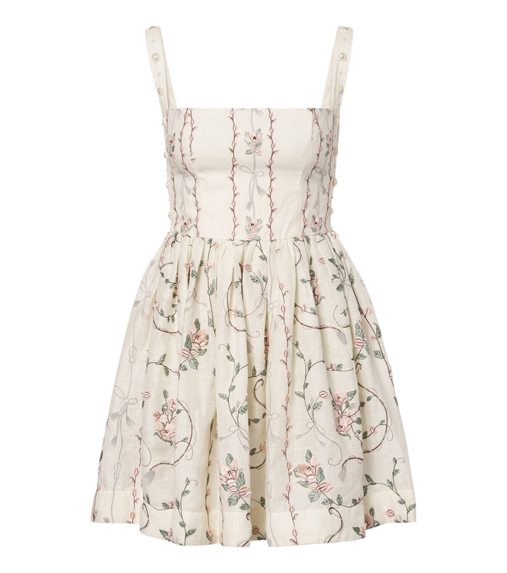 Photo: Agua by Agua Bendita Mielero embroidered floral linen minidress