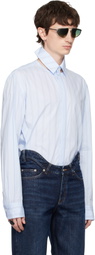 Jean Paul Gaultier Blue Pinstriped Floating Collar Shirt