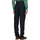 Drakes Navy Wool and Linen Chevron Trousers