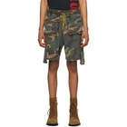 Rhude Brown and Green Camouflage Cargo Shorts