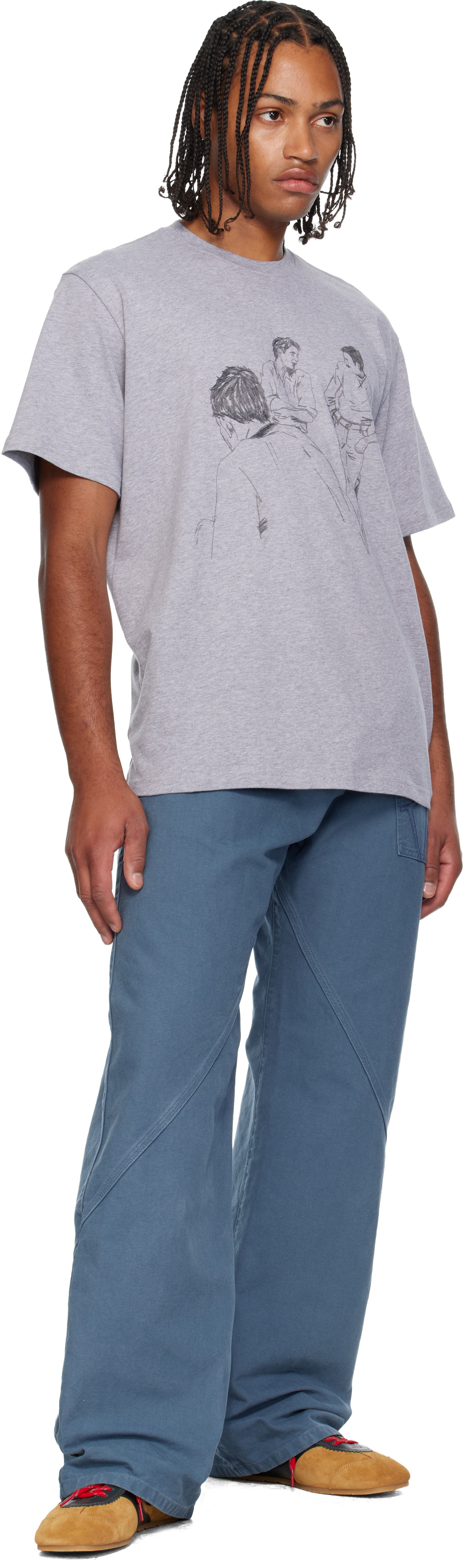 JW Anderson Gray Cafe Scene Printed T-shirt