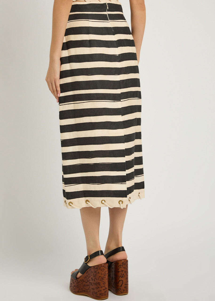 Zimmermann Rebellion Striped Linen Midi Skirt Black