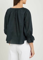 Frame The Poet Gathered Cotton Blouse Navy
