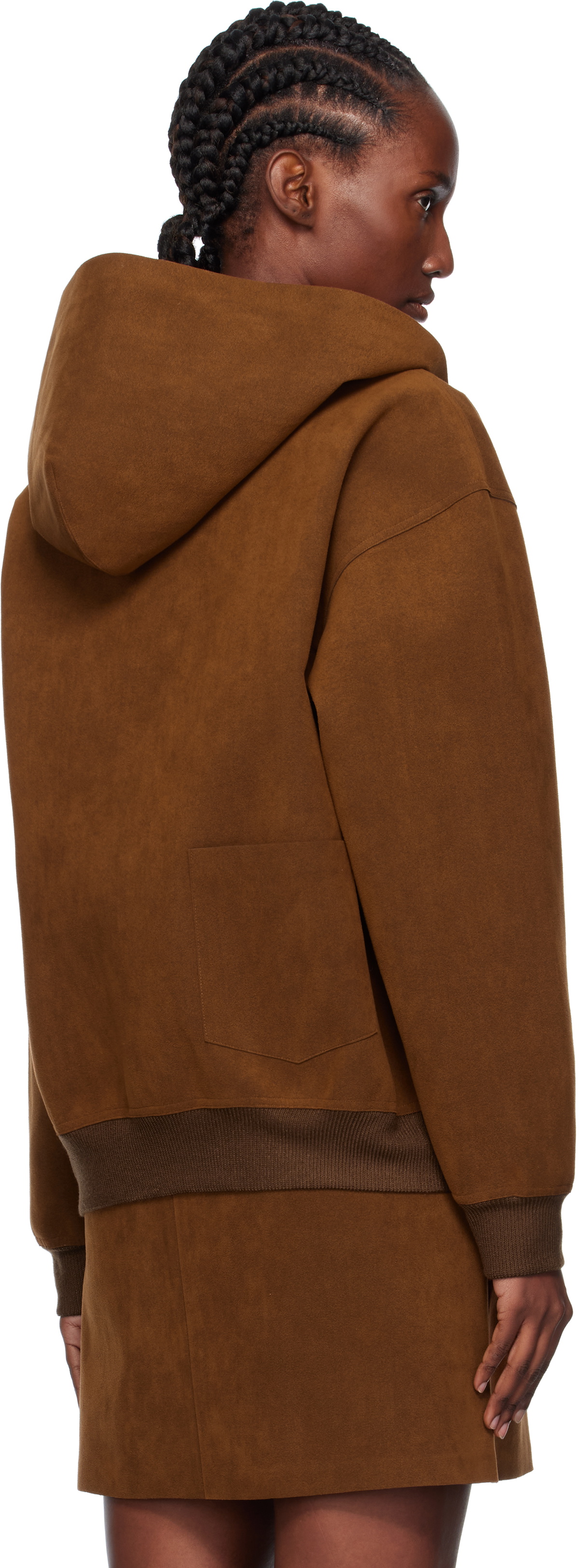 AO Yes Brown Hooded Faux-Suede Jacket