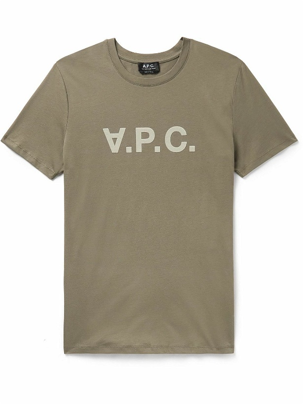 Photo: A.P.C. - Logo-Flocked Cotton-Jersey T-Shirt - Green
