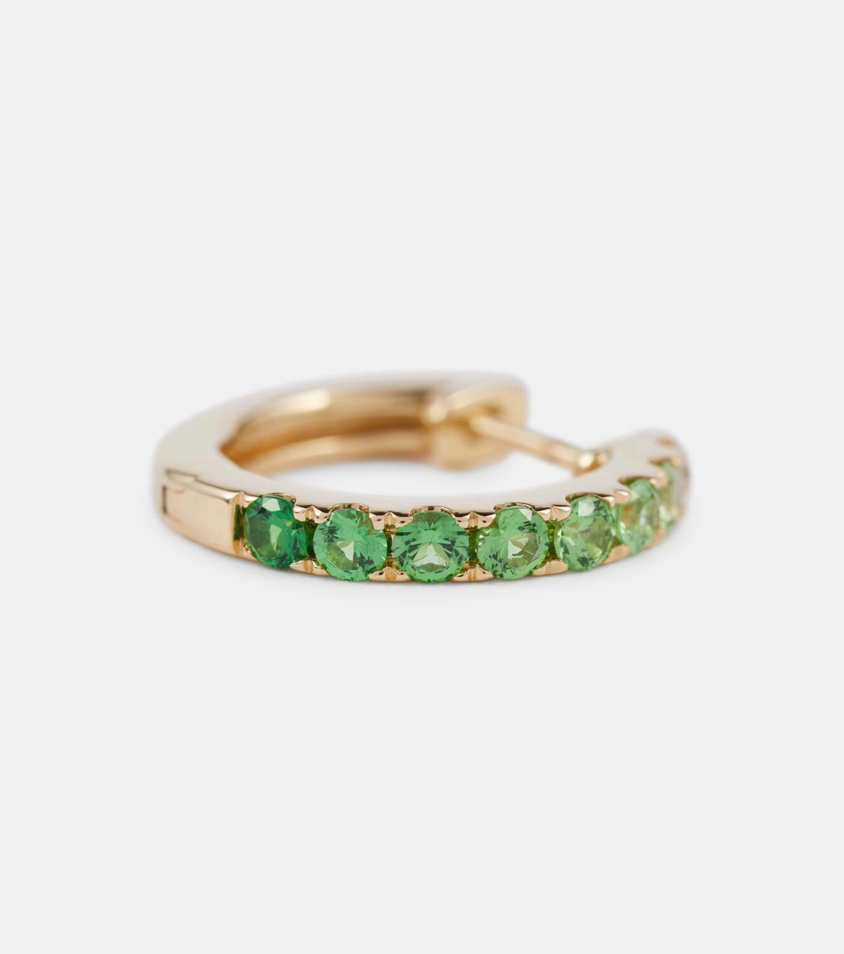 Robinson Pelham Orb Large 14kt gold single hoop earring with diamond and tsavorite