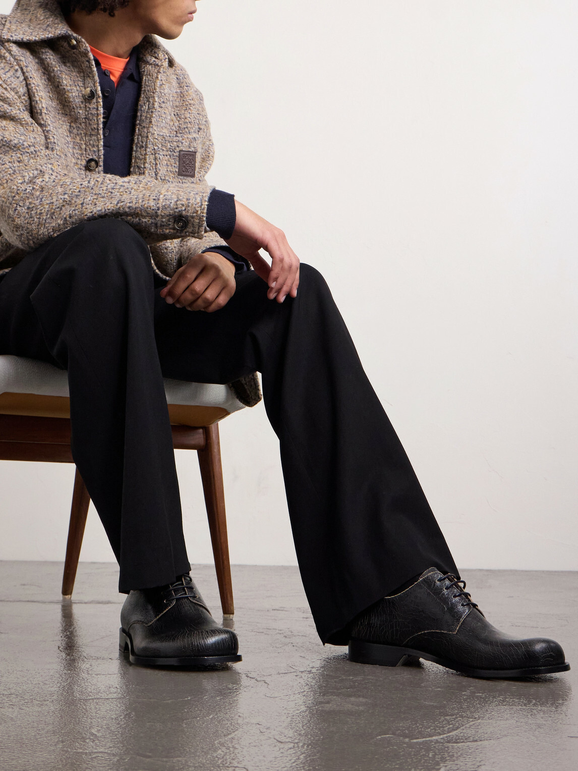 LOEWE - Campo Cracked-Leather Derby Shoes - Black