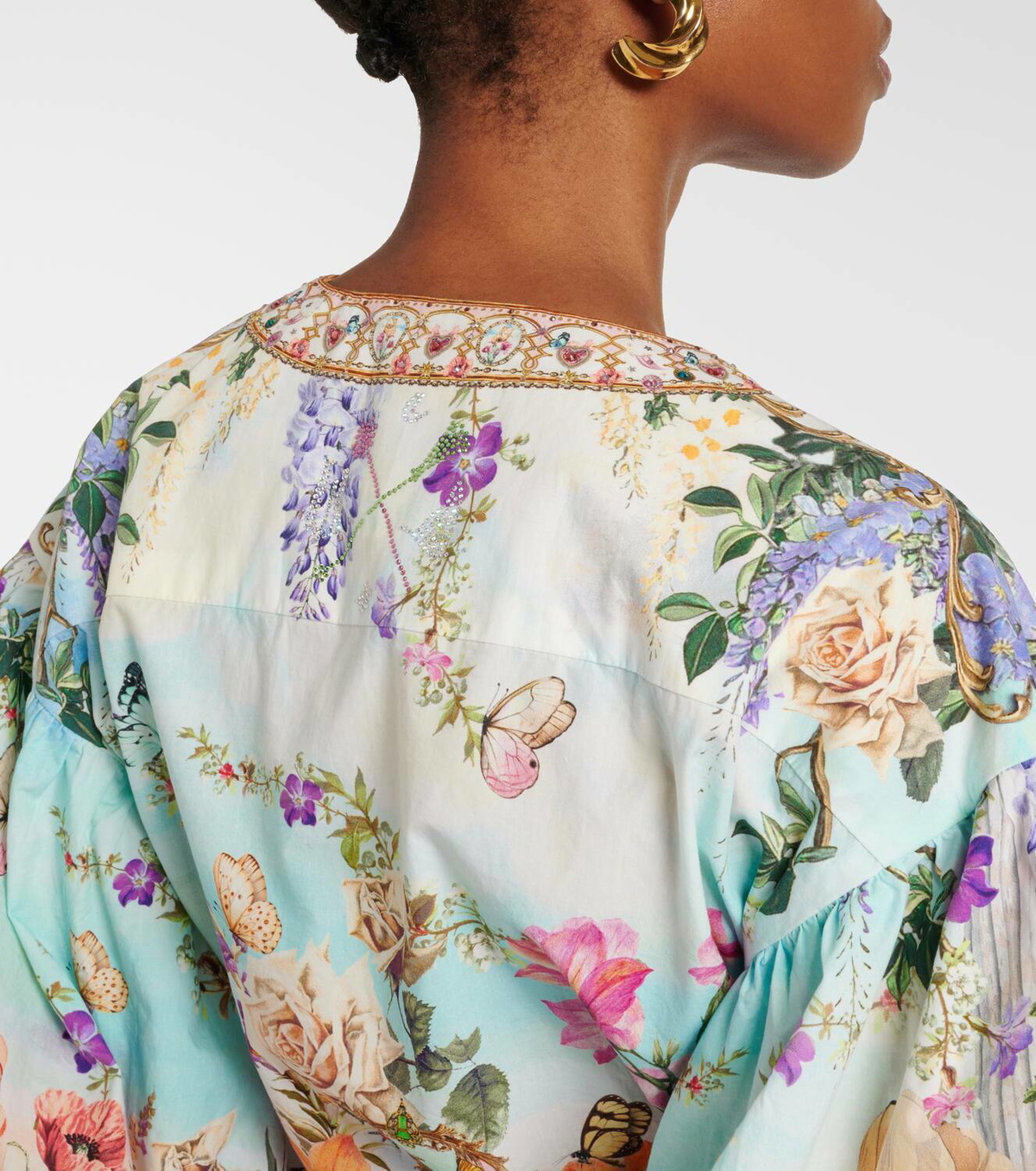 Camilla Tie-front puff-sleeve crop top