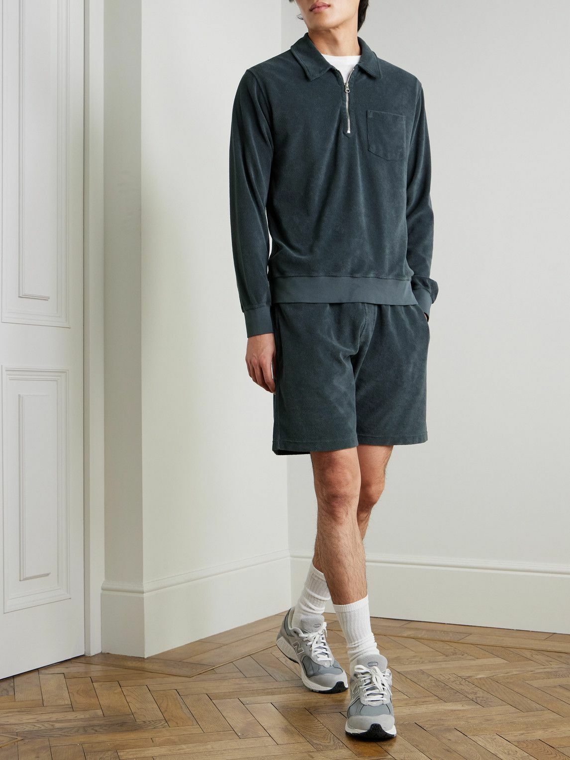 Hartford - Cotton-Blend Terry Half-Zip Sweatshirt - Gray