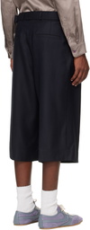 Dries Van Noten Navy Belted Light Wool Shorts
