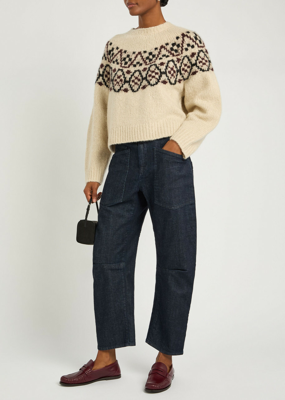 Nili Lotan Chrissy Patterned Cashmere and Silk-blend Jumper Beige