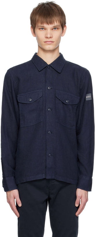 Photo: BOSS Navy Spread Collar Shirt