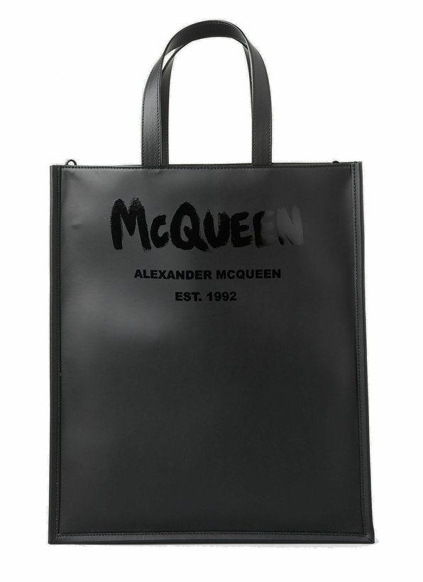 Photo: Graffiti Logo Print Tote Bag in Black