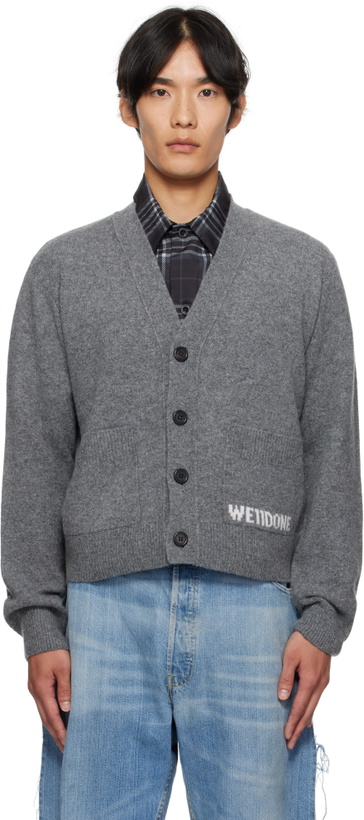 Photo: We11done Gray Pocket Logo Knit Cardigan