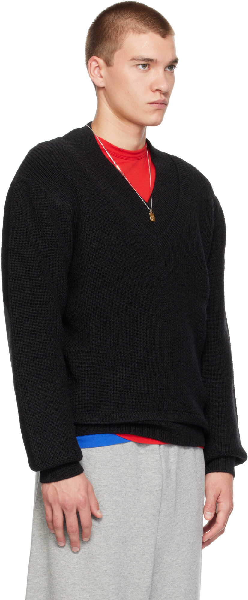 Entire Studios Black Knit V-Neck Sweater