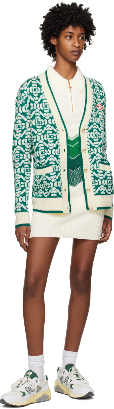 Casablanca Green & White Jacquard カーディガン Casablanca Green & Off-White Monogram Cardigan Casablanca