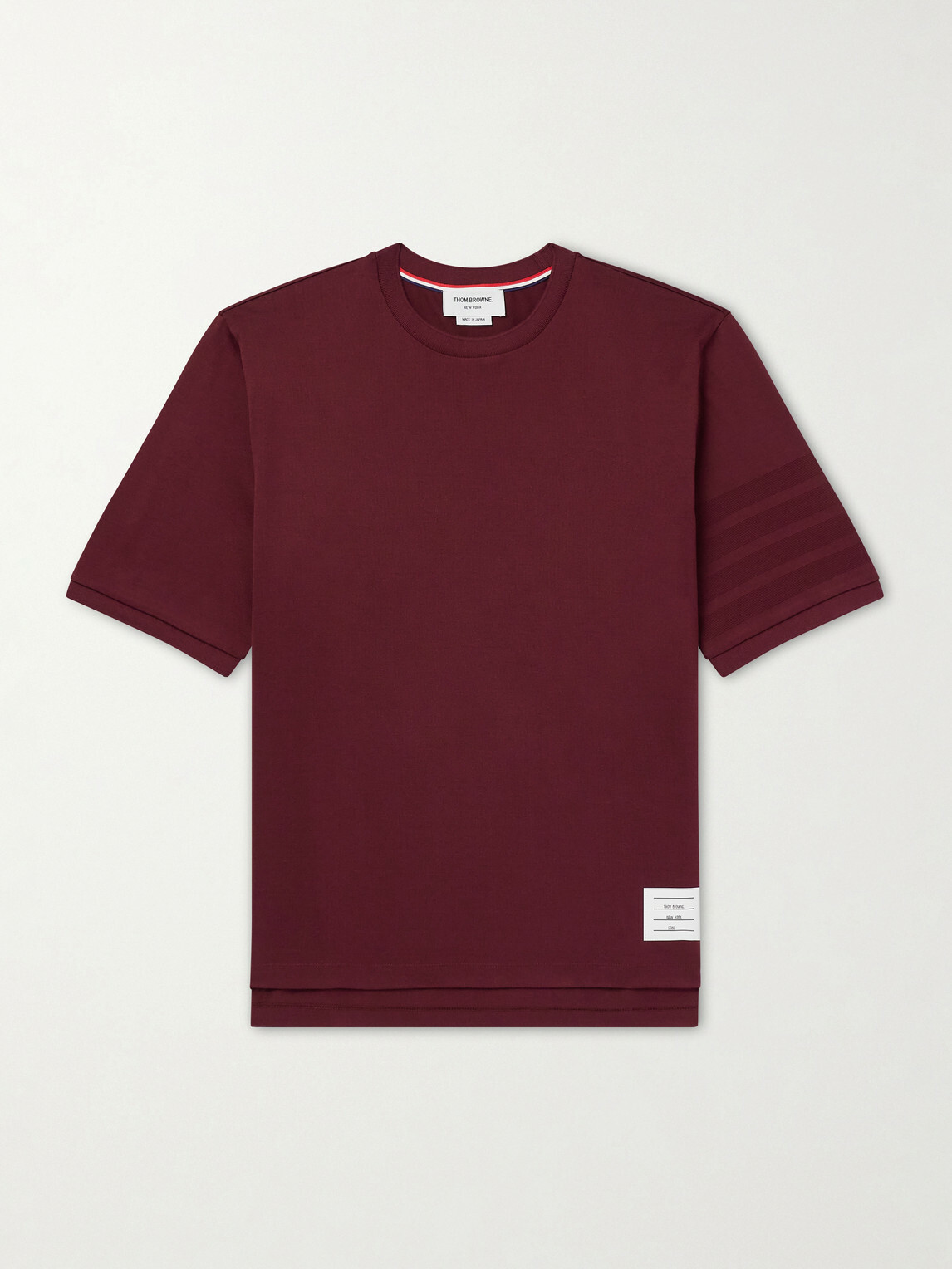Thom Browne - Logo-Appliquéd Striped Cotton-Jersey T-Shirt - Burgundy