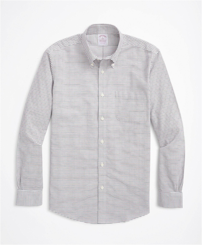 Photo: Brooks Brothers Men's Stretch Madison Relaxed-Fit Sport Shirt, Non-Iron Check | White/Burgundy