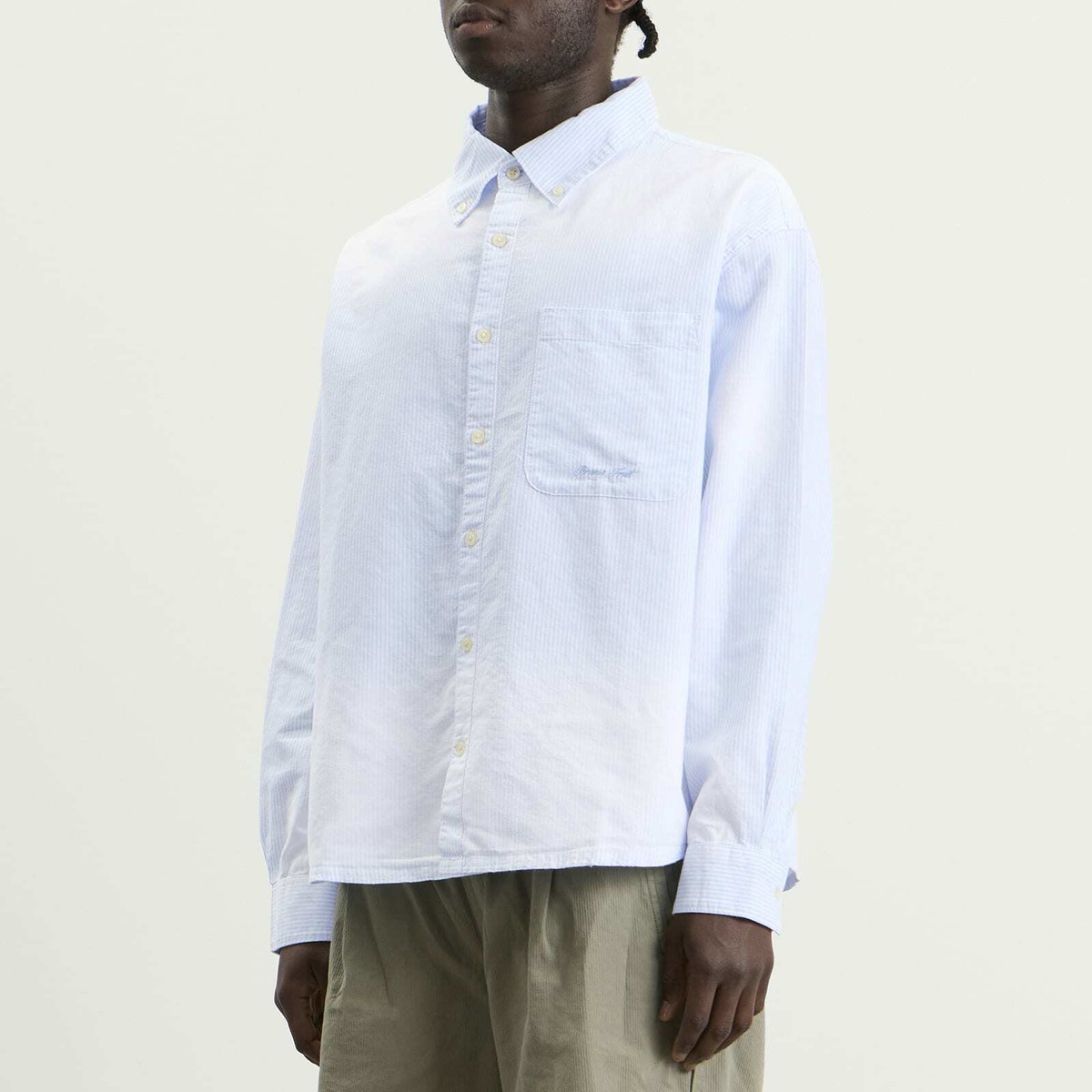 Bram's Fruit Men's Distressed Oxford Shirt in Light Blue