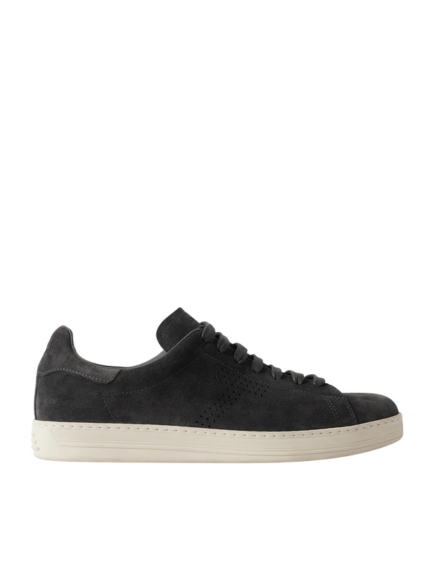 Photo: TOM FORD - Warwick Perforated Suede Sneakers - Gray