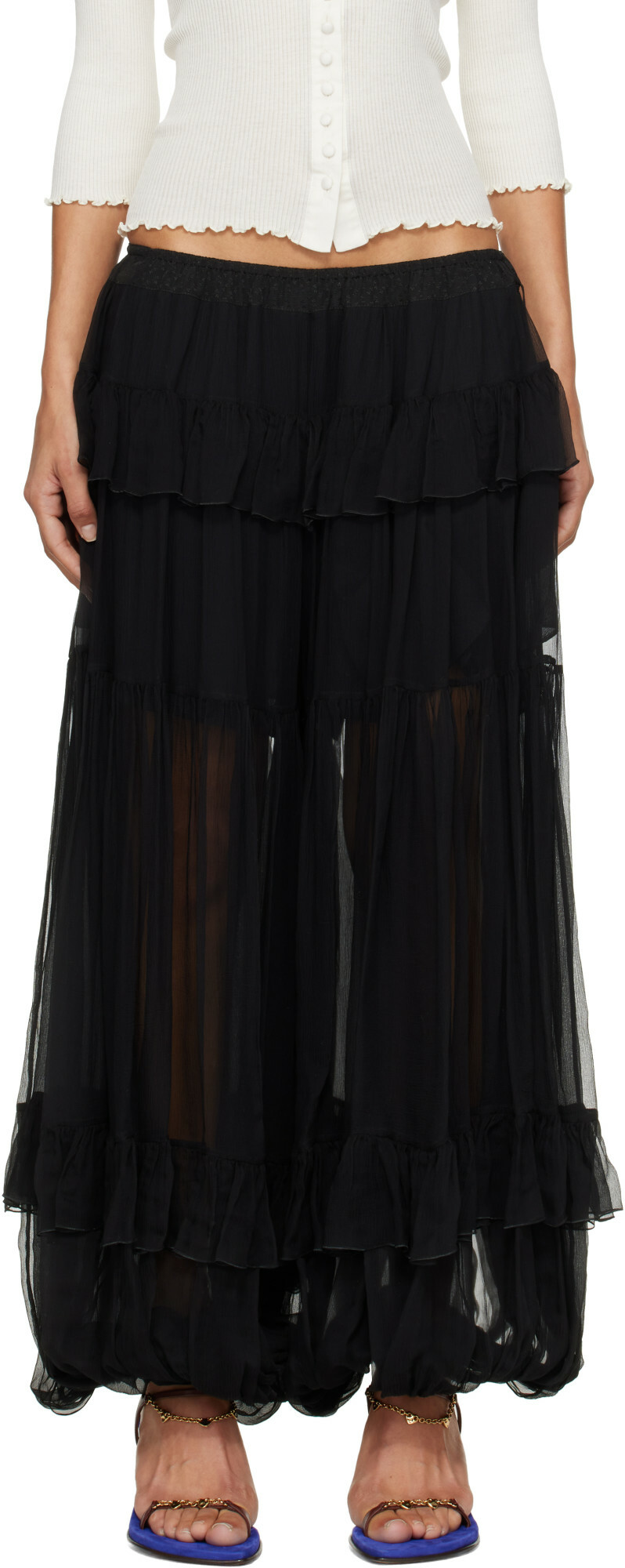 Chloé Black Fluid Pleated Silk Trousers