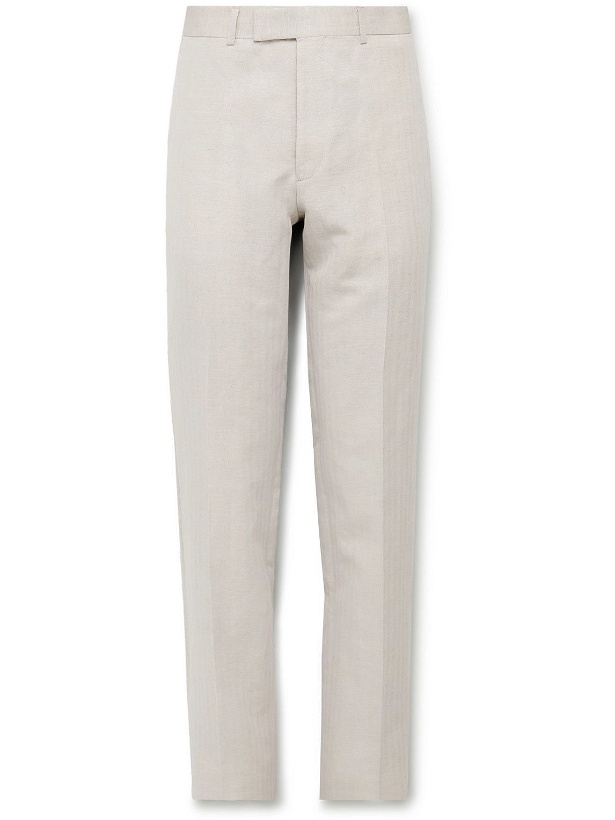 Photo: Favourbrook - Herringbone Cotton and Linen-Blend Suit Trousers - Neutrals