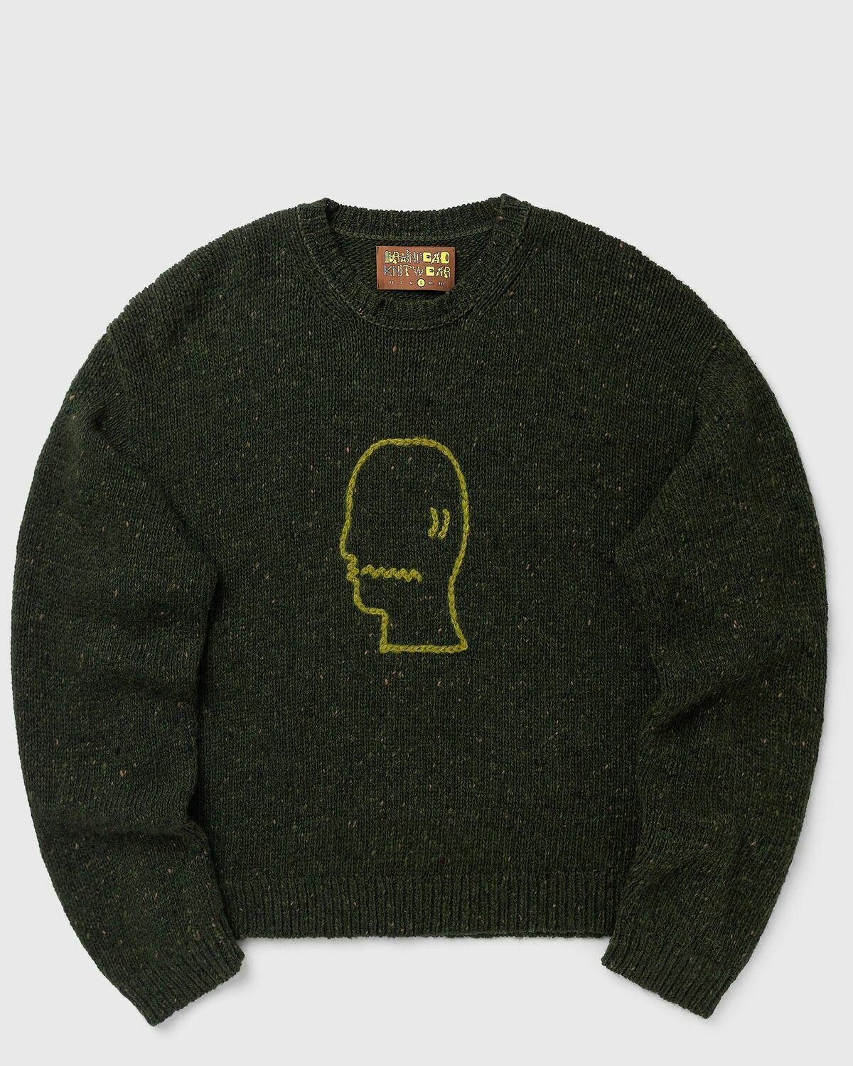 Brain Dead LOGOHEAD ALPACA CREWNECK SWEATER Green Mens Pullover