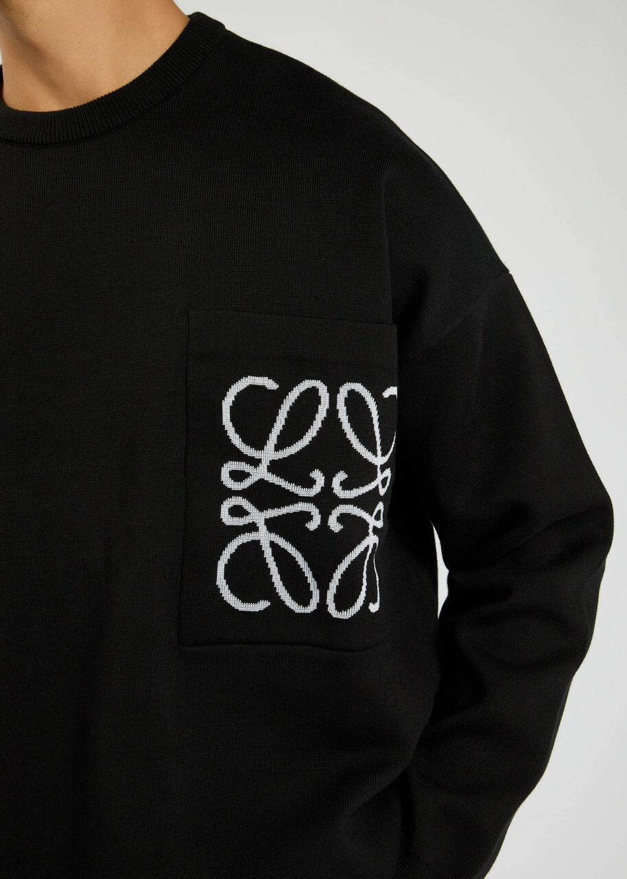 Loewe Logo-intarsia Cotton-blend Knit Sweatshirt Black And White