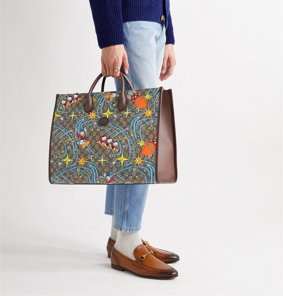 GUCCI GG Supreme Leather-Trimmed Monogrammed Coated-Canvas Tote Bag for Men