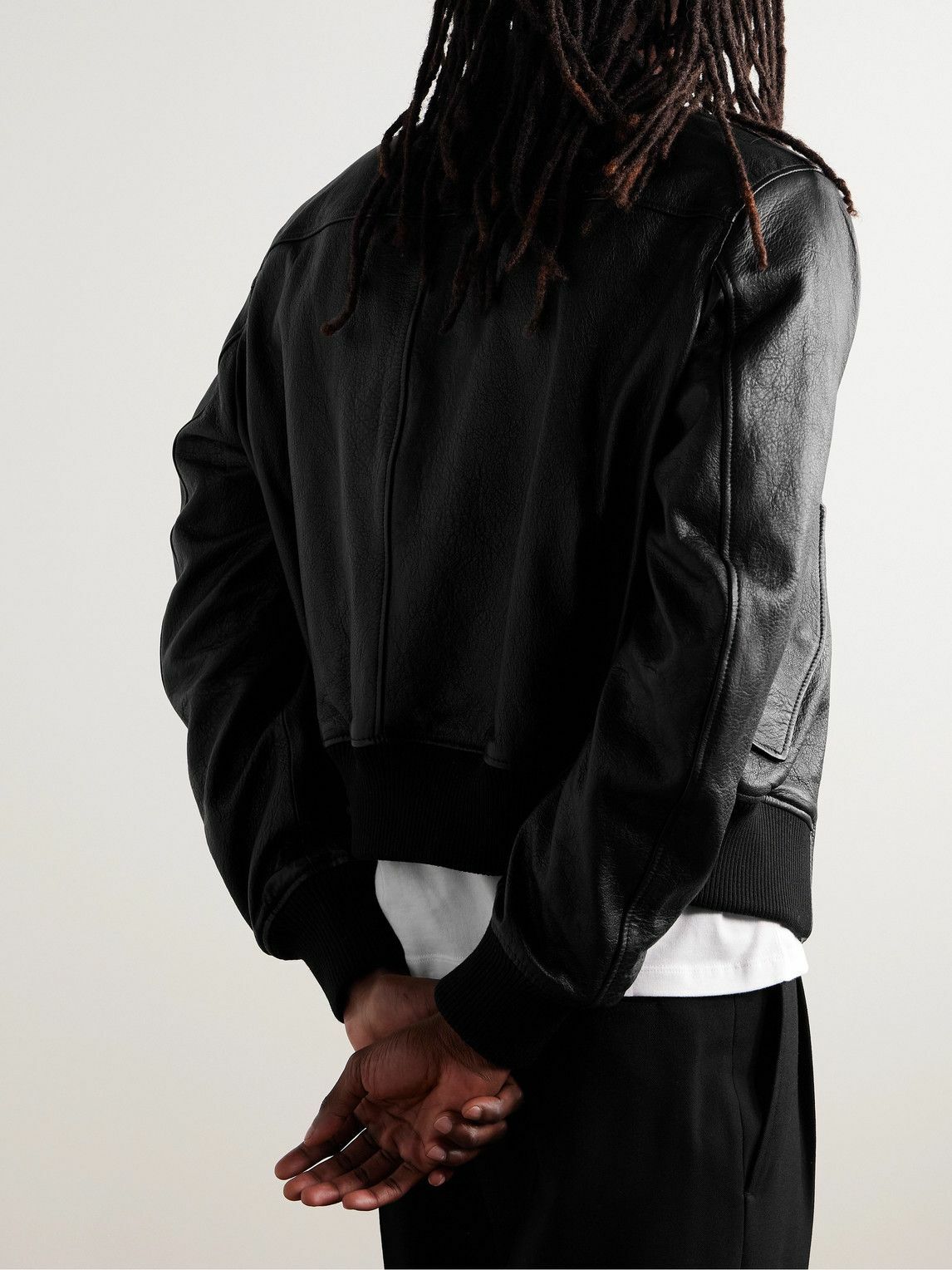 AMI PARIS - Textured-Leather Bomber Jacket - Black AMI