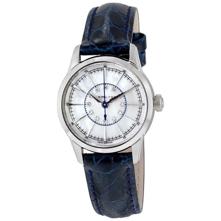 Photo: Hamilton White Mother of Pearl Dial Blue Leather Ladies Watch H40311691