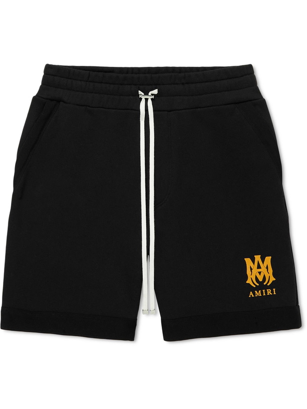 Photo: AMIRI - M.A. Wide-Leg Grosgrain-Trimmed Cotton-Jersey Drawstring Shorts - Black