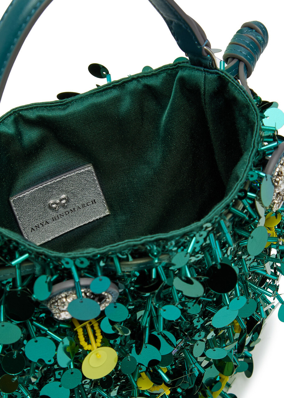Anya Hindmarch Beetle Sequin-embellished Satin Cross-body bag - Teal - One Size