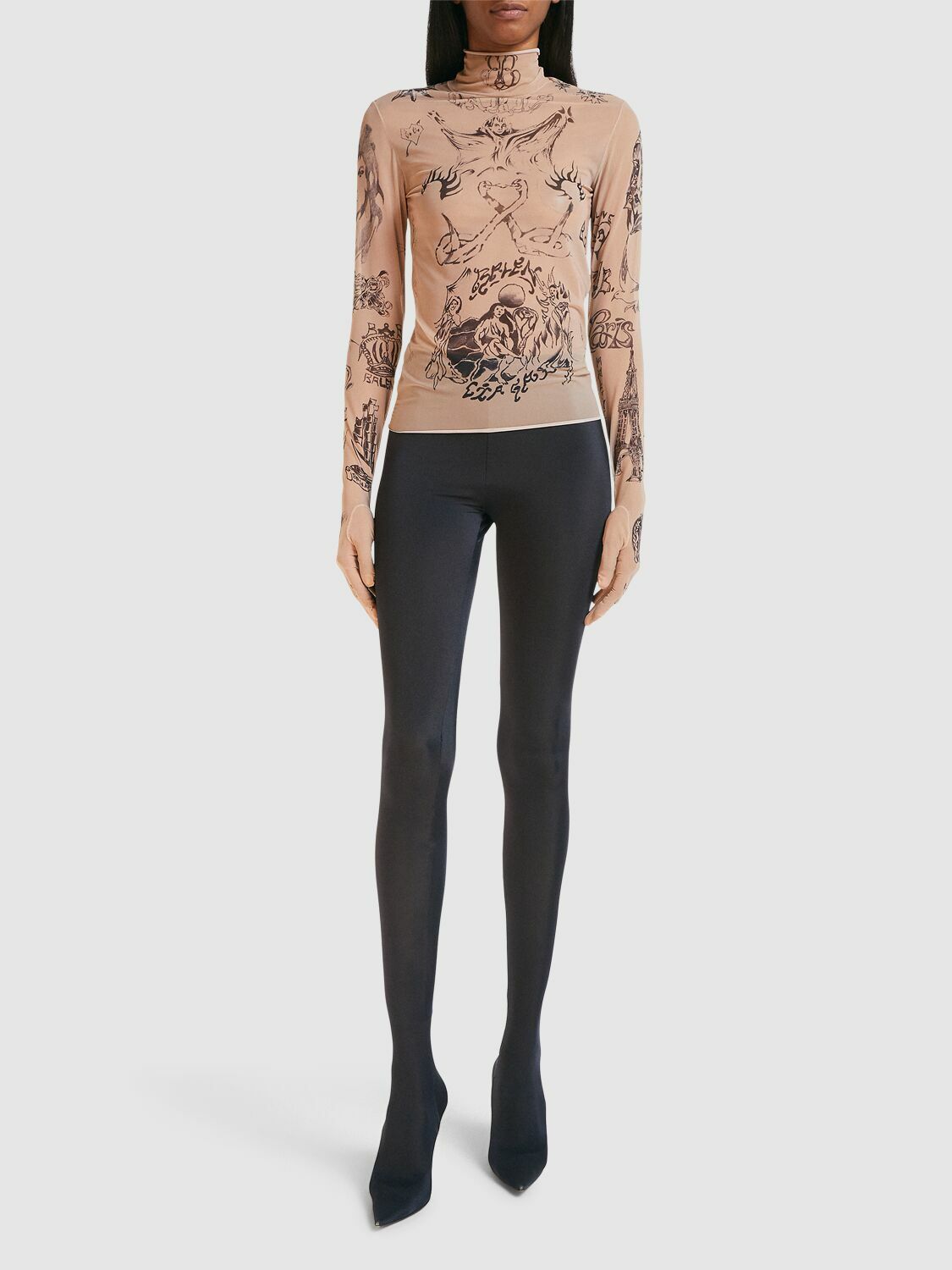 BALENCIAGA タトゥー柄 ストレッチ タートルネック Tシャツ BALENCIAGA Tattoo Stretch Tech Turtleneck Top Balenciaga