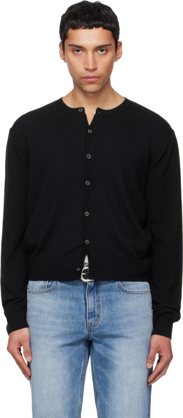 Photo: TONYWACK Black Super Fine Wool Crew-Neck Cardigan