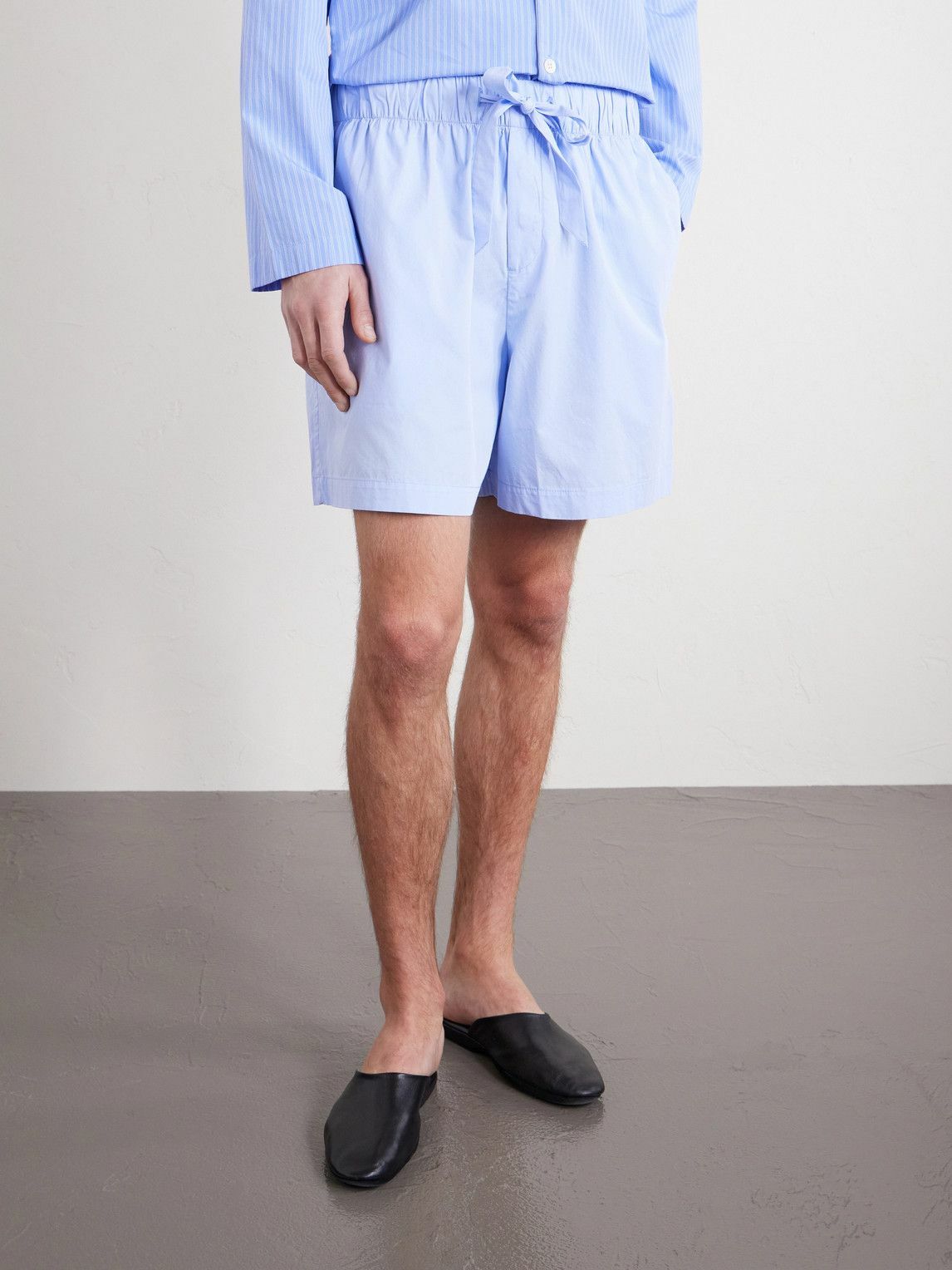 TEKLA - Straight-Leg Organic Cotton-Poplin Shorts - Blue
