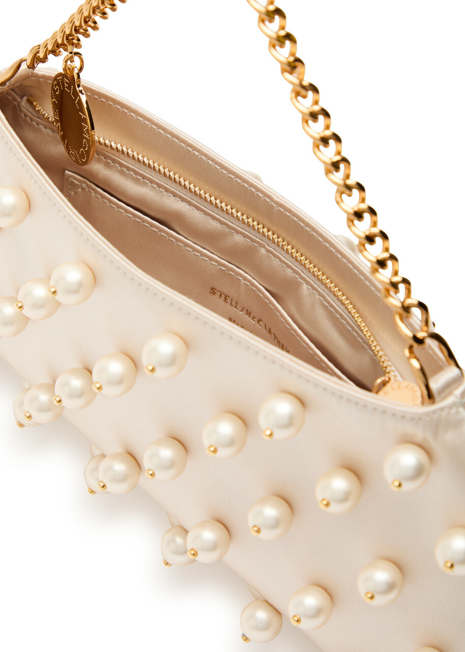 Stella Mccartney Falabella Mini Faux Pearl-embellished Satin Shoulder bag - White - One Size