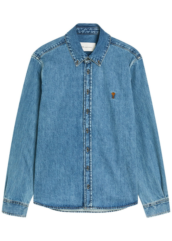 Photo: Ami Paris Logo-embroidered Denim Shirt Blue