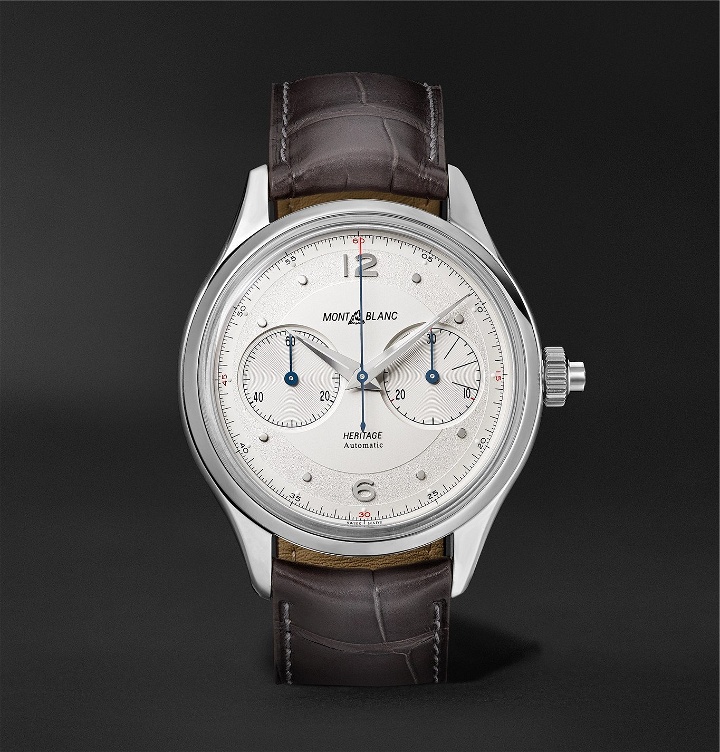 Photo: MONTBLANC - Heritage Monopusher Automatic Chronograph 42mm Stainless Steel and Alligator Watch, Ref. No. 119951 - White