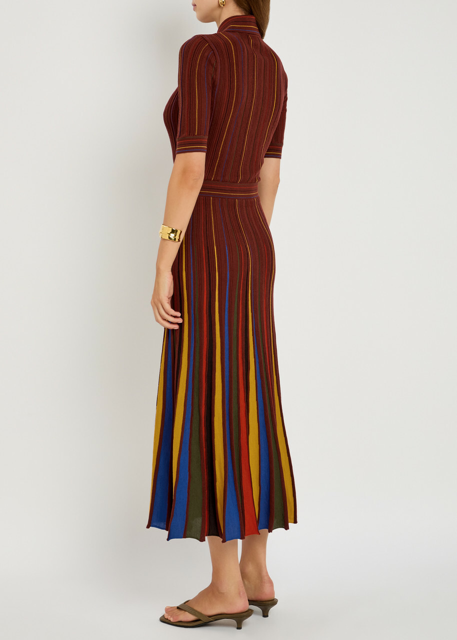 Gabriela Hearst Calypso Striped Wool Midi Shirt Dress Brown Other