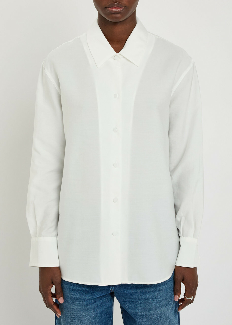 Vince Covered Button Woven Shirt Cream